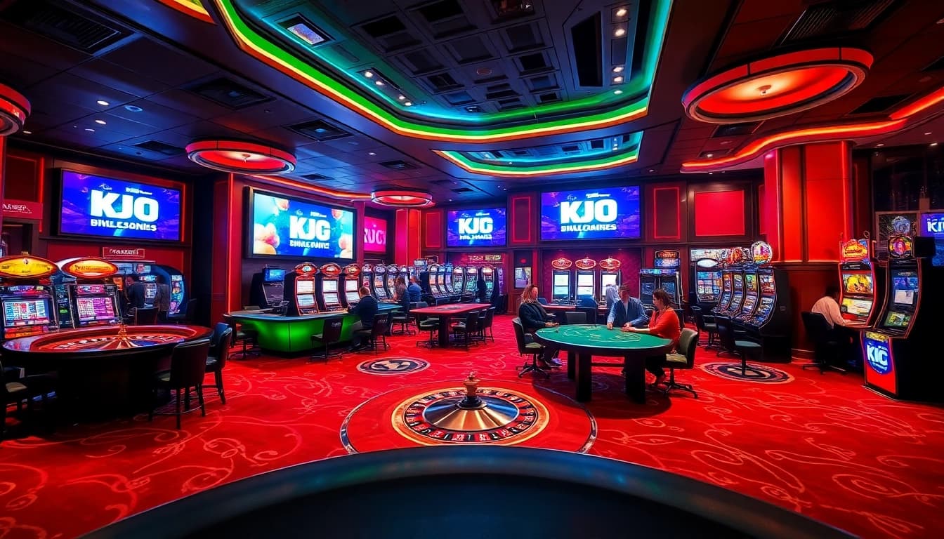 KJC casino scene with vibrant games and players engaging in high-stakes action.