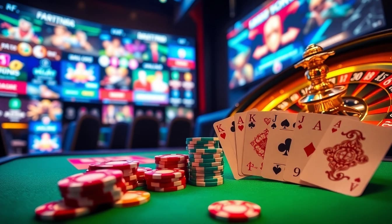 Players engaging with thrilling online casino games at MM88.nl, showcasing poker chips and roulette excitement.
