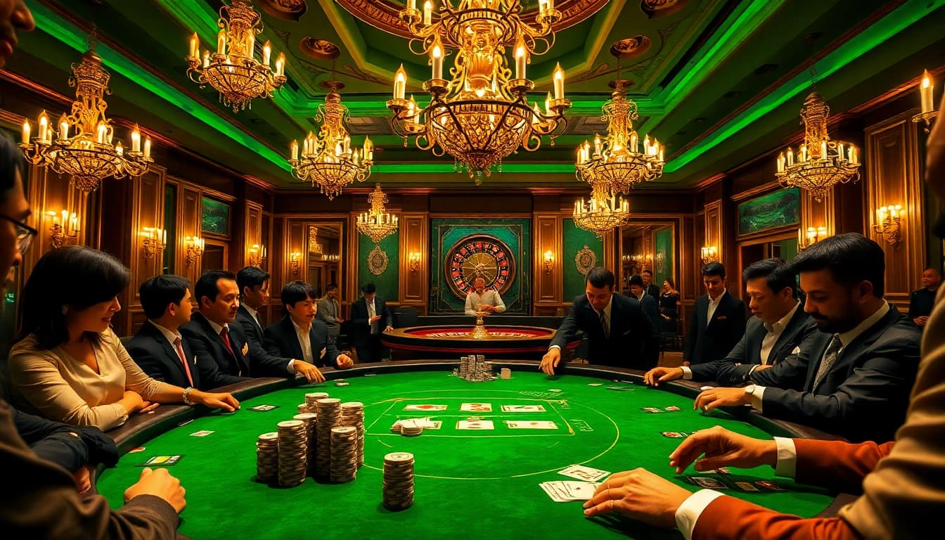 Experience high-stakes action at c168com.vip with luxurious poker tables and vibrant casino ambiance.