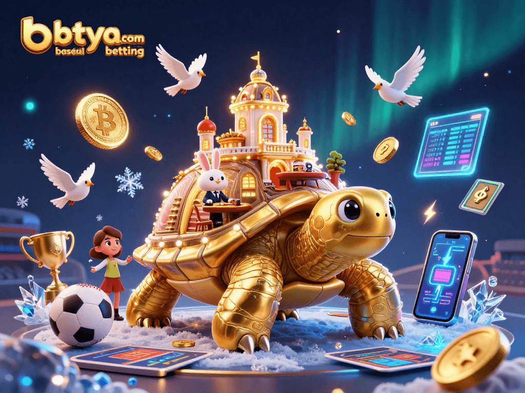 Engage in betya.com baseball betting with a vibrant 3D casino scene featuring sports elements and crypto.