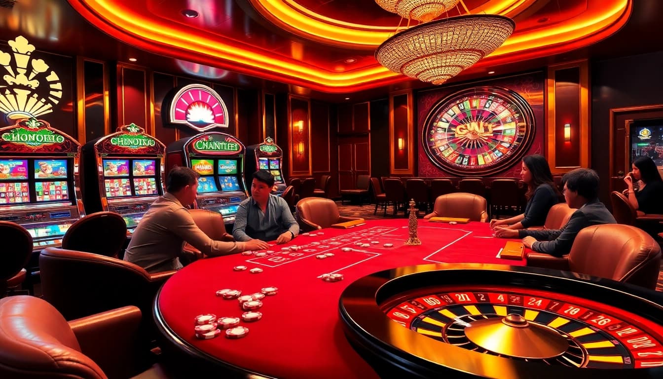 Engage in a thrilling casino experience at https://king888.black/ featuring poker tables, vibrant slot machines, and roulette wheels.