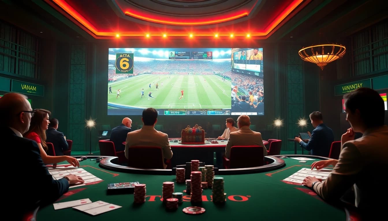 Engaged bettors analyze odds while enjoying the excitement of OK9 THỂ THAO sports betting.