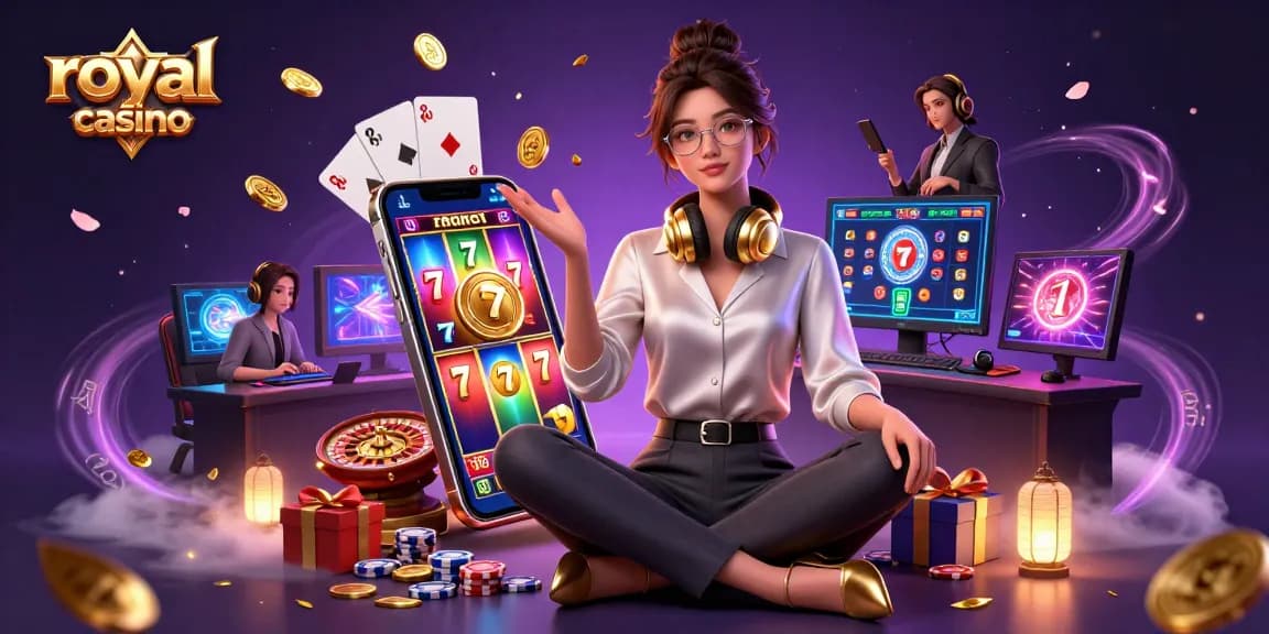 Experience thrilling gameplay in royal casino with colorful slot games, dynamic poker elements, and vibrant graphics.