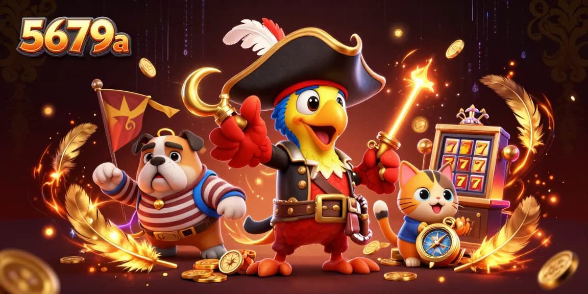 Join the excitement at 5679a, featuring a vibrant casino-themed scene with colorful slot machines and lively characters.