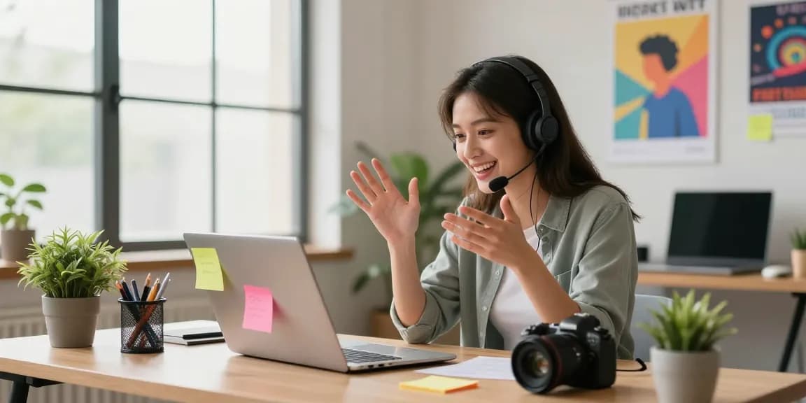 Engaging in AI spicy chat on a laptop in a vibrant home office.