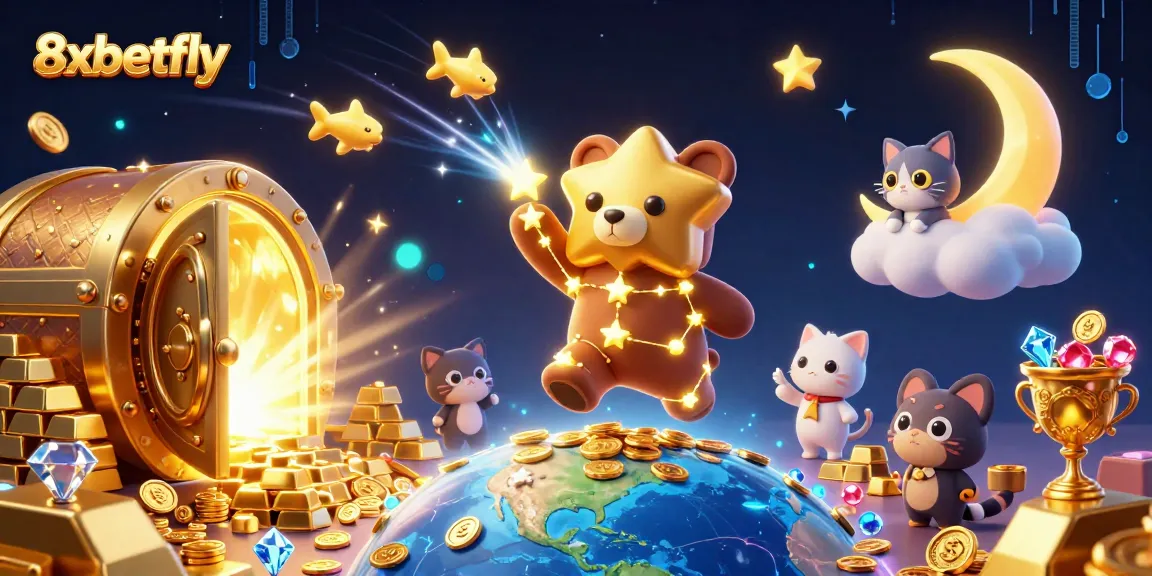 Experience thrilling gaming at 8xbetfly with a spectacular treasure-filled illustration capturing the essence of luck.