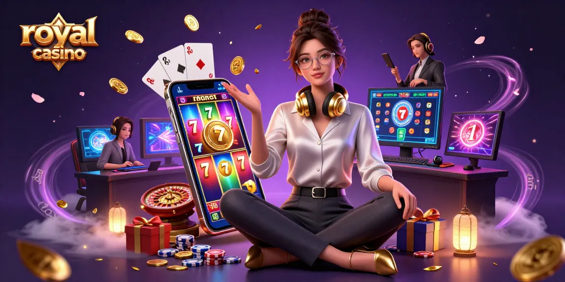 Experience thrilling gameplay in royal casino with colorful slot games, dynamic poker elements, and vibrant graphics.