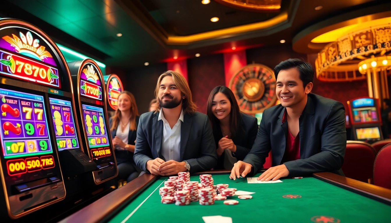 IDNslot gaming experience with vibrant slot machines and poker chips in a luxurious casino setting.