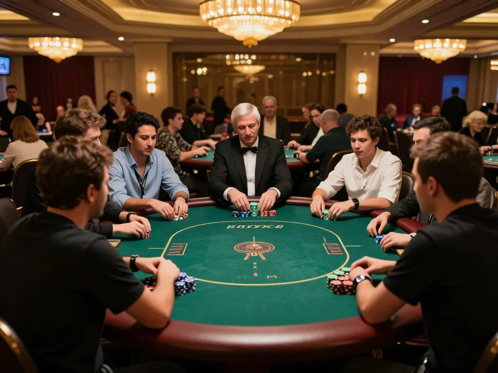 Players strategizing during a poker game with nano banana flash for high-stakes entertainment in a luxurious casino.