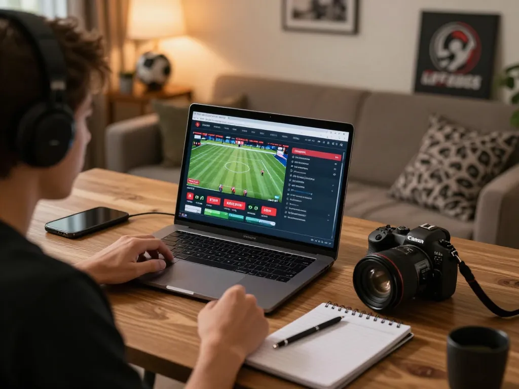 Person analyzing live betting odds on nowgoal in a cozy home setting during a sports event.