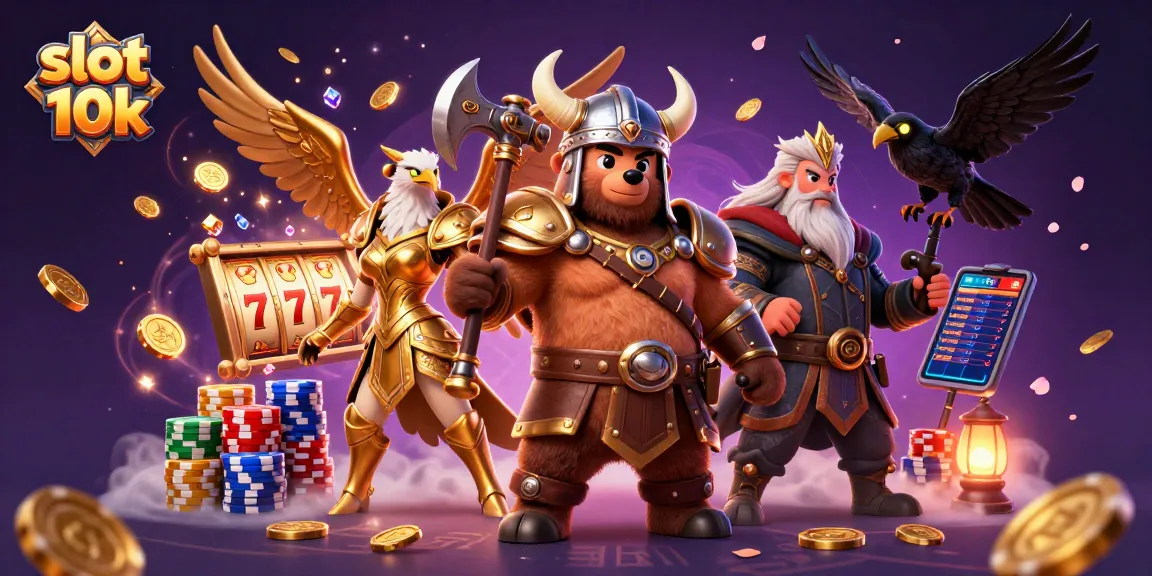 Experience high-stakes excitement with slot 10k featuring a Viking bear, Valkyrie eagle, and dazzling casino elements.