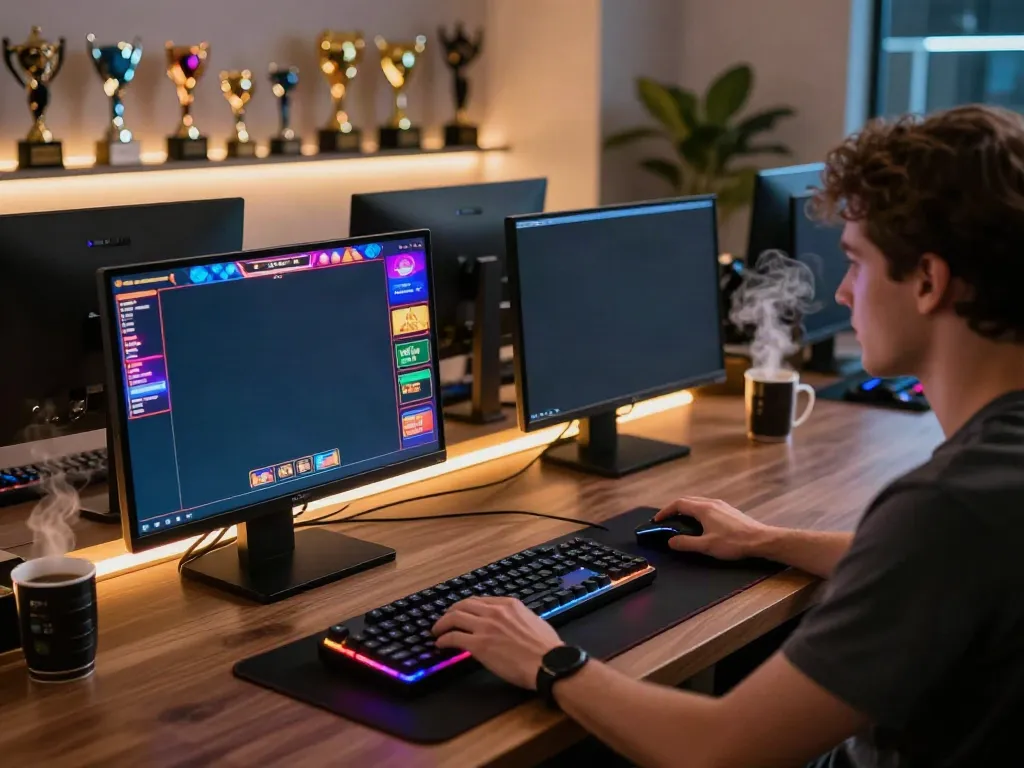 Engaging online gaming environment featuring akunjp slots on monitor with vibrant graphics.