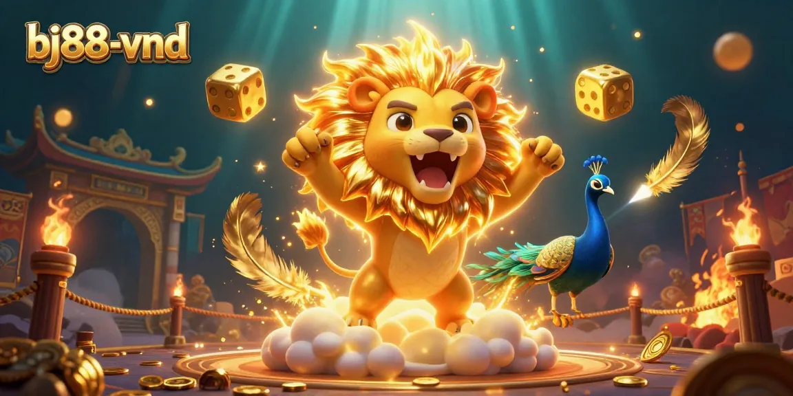 Experience thrilling action with bj88-vnd as a lion roars triumphantly amidst vibrant gambling visuals.