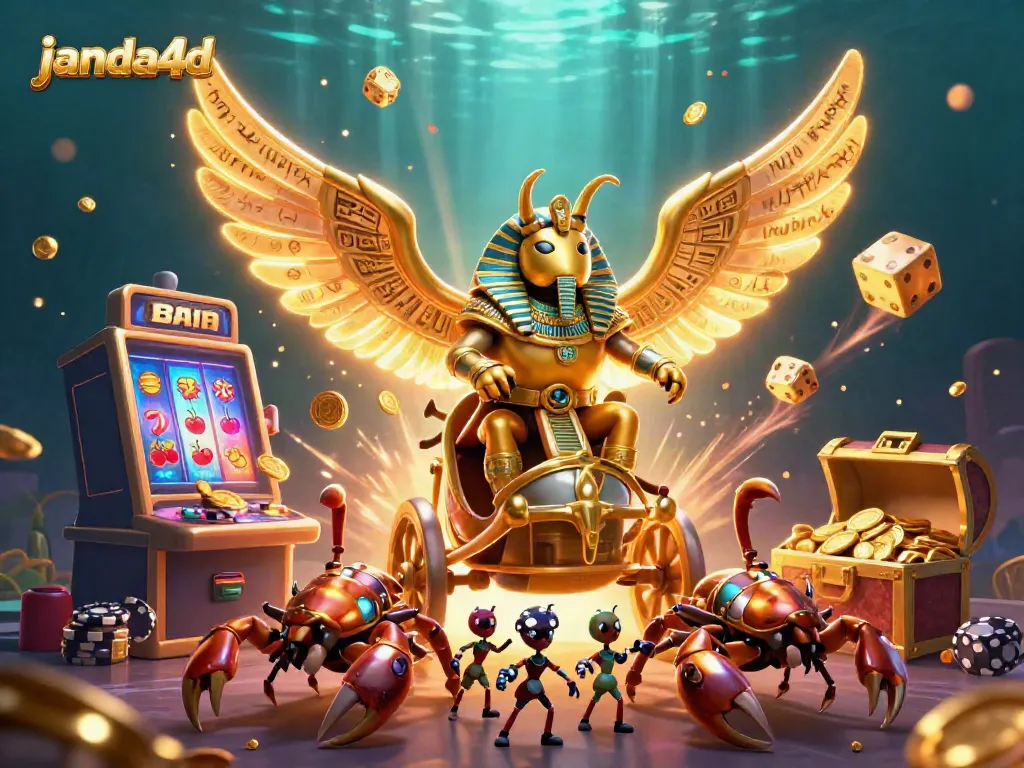 Slot online JANDA4D dipenuhi dengan karakter berwarna cerah dan keberuntungan pada mesin slot yang meledak dengan koin.