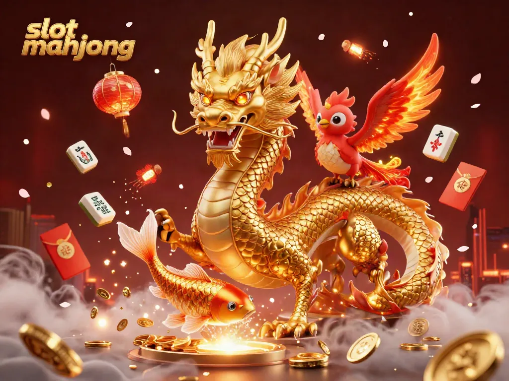 Experience the excitement of slot mahjong, featuring a golden dragon and vibrant game elements.