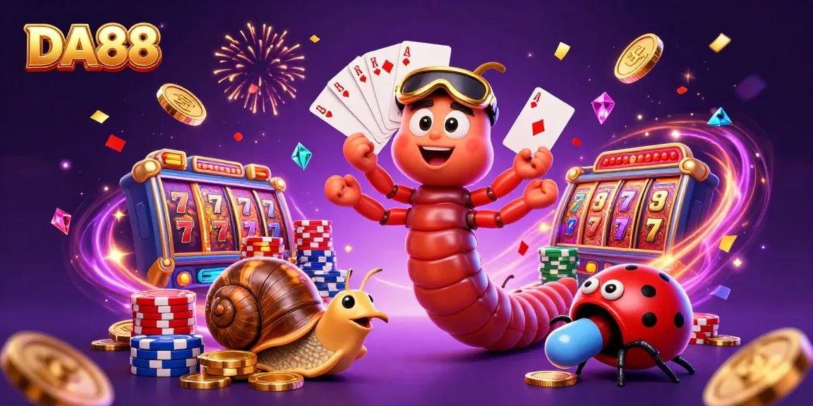Engage with DA88's exciting slot games illustrated through vibrant characters and dynamic elements.