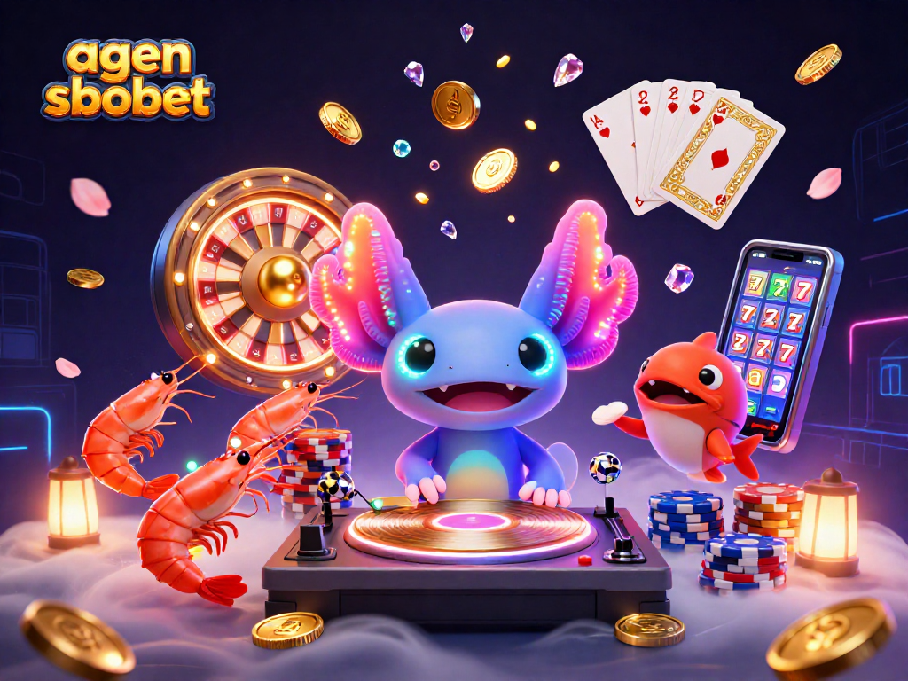 Spin to win at agen sbobet with a lively axolotl DJ and vibrant underwater casino scene.