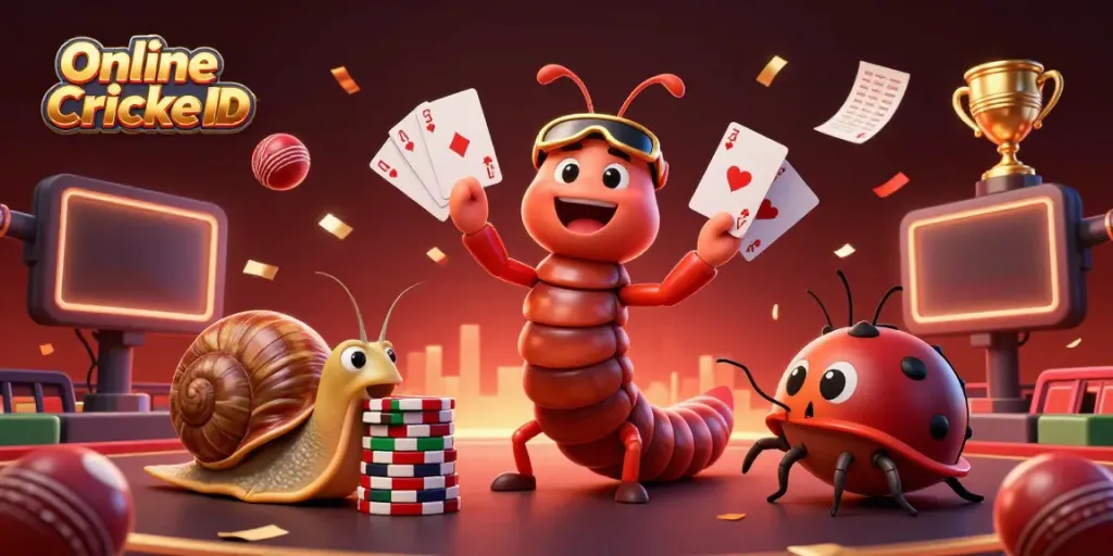 Experience the thrill of Online Cricket ID betting with a vibrant dynamic scene of characters and cricket elements.