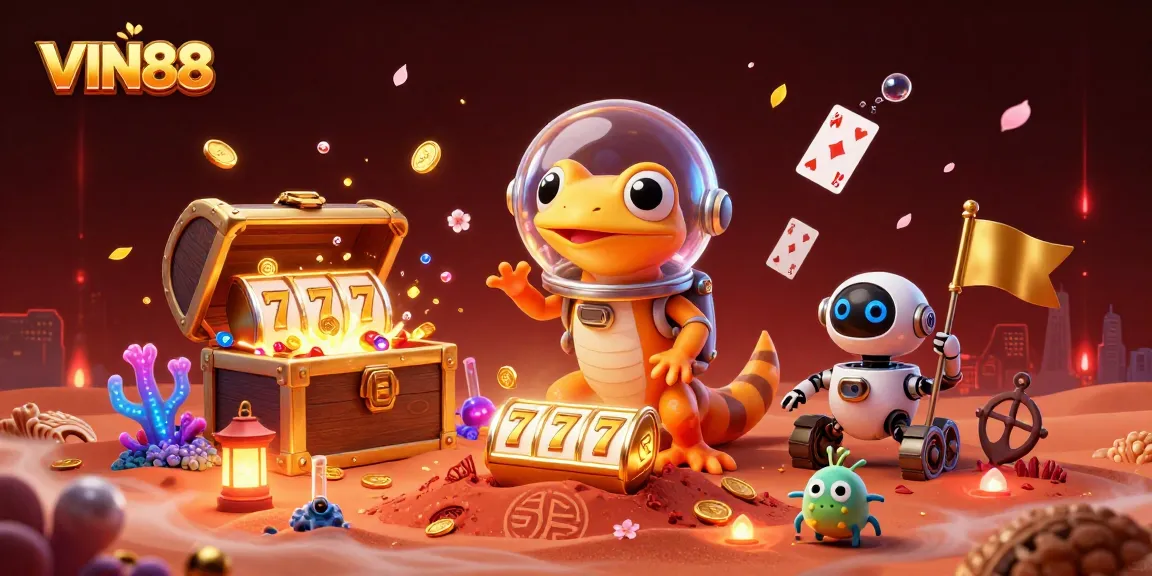 Engage in exciting gaming adventures at VIN88, featuring a vibrant 3D scene with unique casino elements.