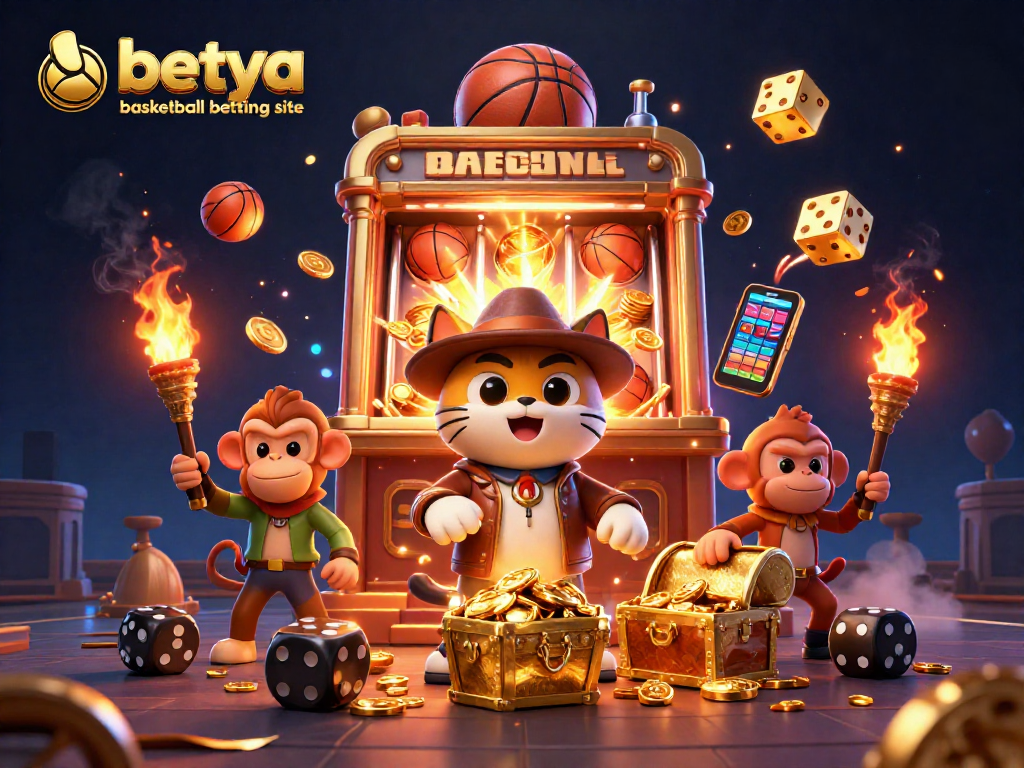 Engage with the betya basketball betting site as an explorer finds golden treasures amidst vibrant casino elements.
