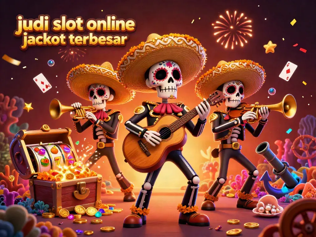 Rasakan keseruan judi slot online jackpot terbesar dengan musik mariachi dan simbol slot yang colorful.