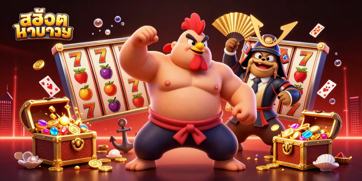 Experience สล็อตทดลอง with this vibrant 3D casino illustration featuring dynamic characters and slot elements.