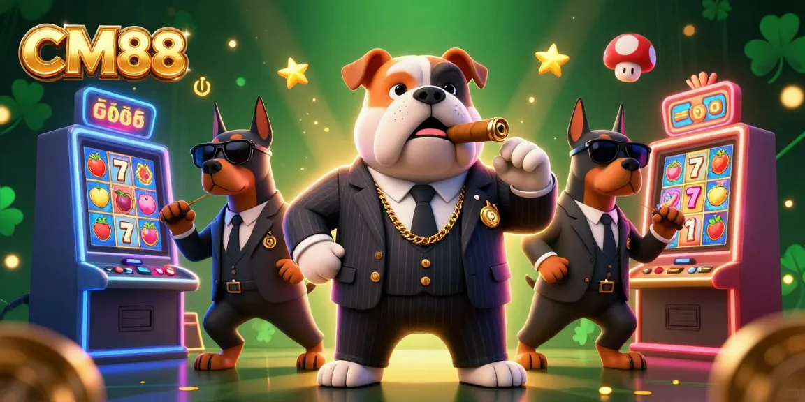 Engage in thrilling slots with CM88’s dynamic illustration featuring a mafia bulldog