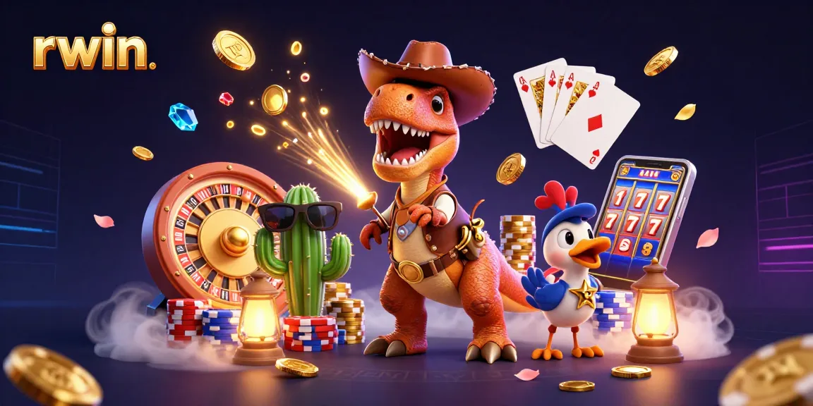 Win big at rwin with exciting gameplay featuring a cowboy dinosaur, cactus, and roadrunner in a vibrant casino.