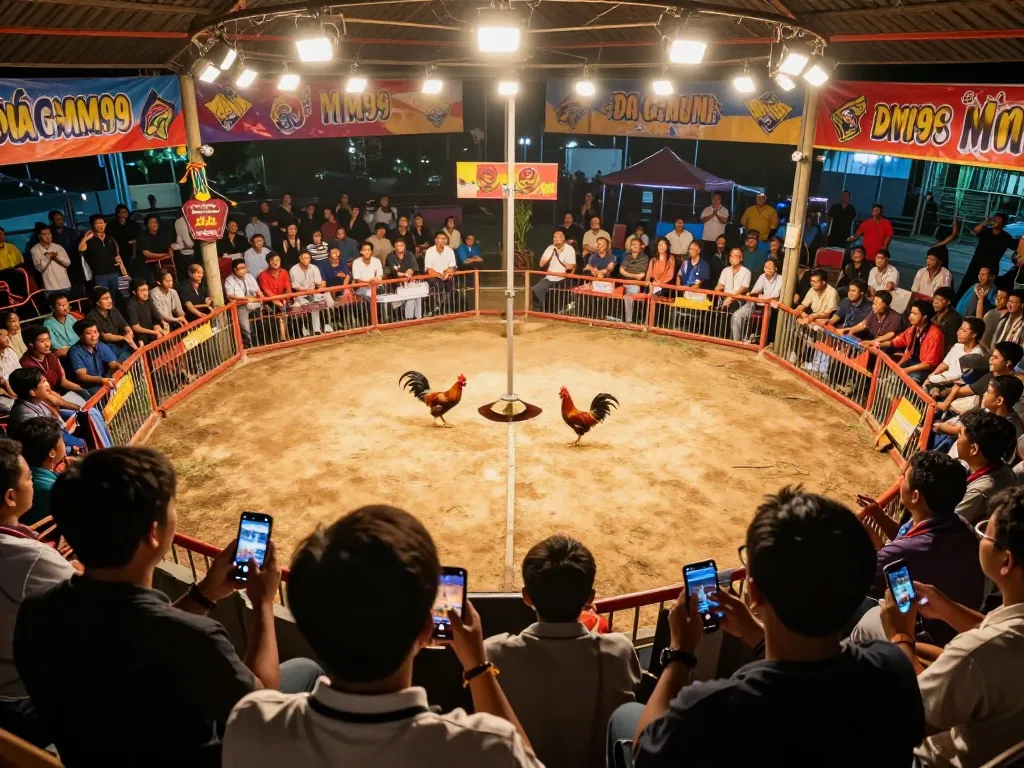 Engage in Đá Gà MM99 betting during a thrilling live match with enthusiastic spectators