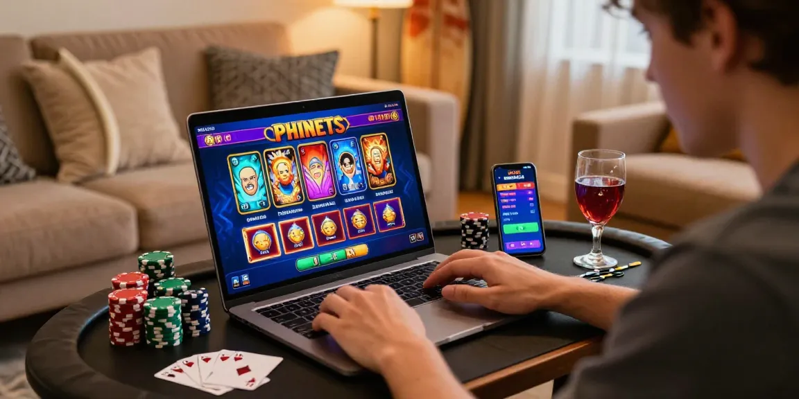 Engaged Australian player exploring online casinos Australia from home with colorful pokies on laptop screen.