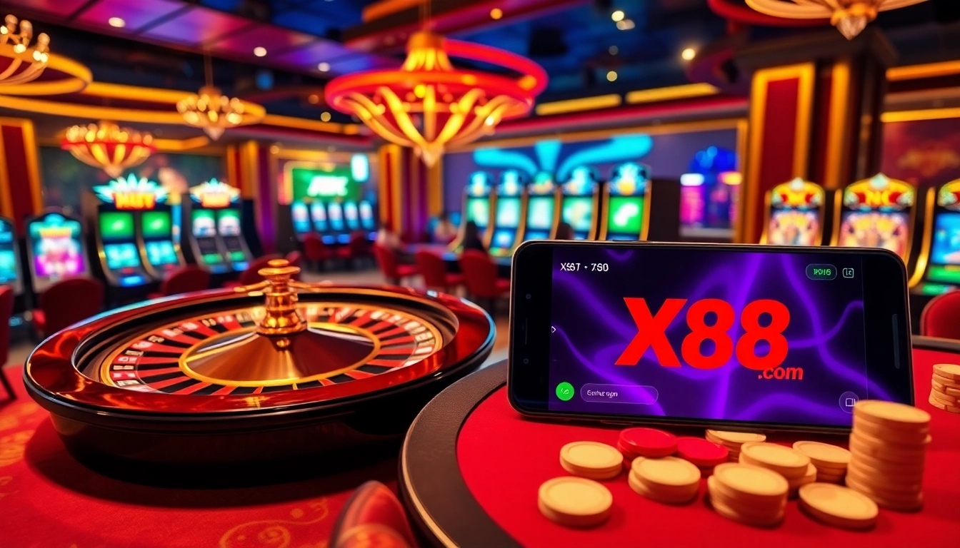 Experience thrilling games like poker and roulette at X88.com in a luxurious casino setting.