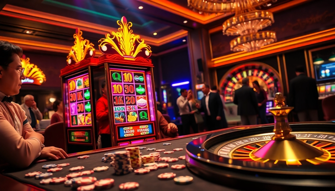 Excited players enjoying a game on the slot api raja 88 at a luxurious casino setting.