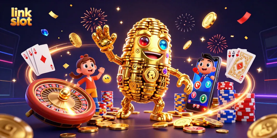 Jelajahi dunia slot online di link slot dengan simbol mesin slot dan koin emas berterbangan.