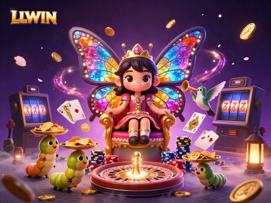 Experience LLWIN's engaging casino atmosphere with a vibrant and dynamic illustration depicting various gambling elements.