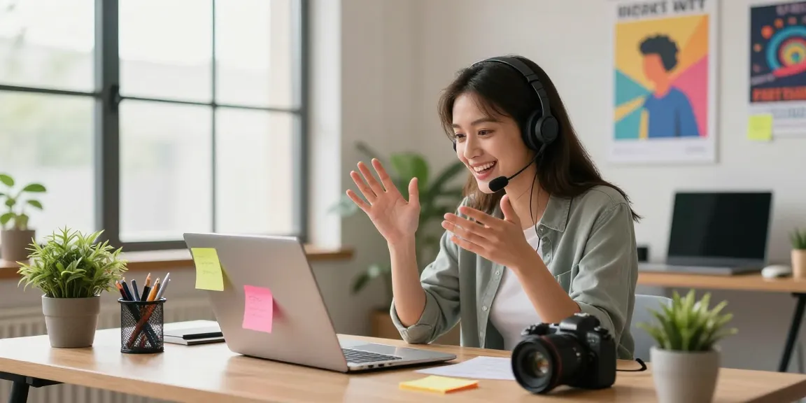 Engaging in AI spicy chat on a laptop in a vibrant home office.