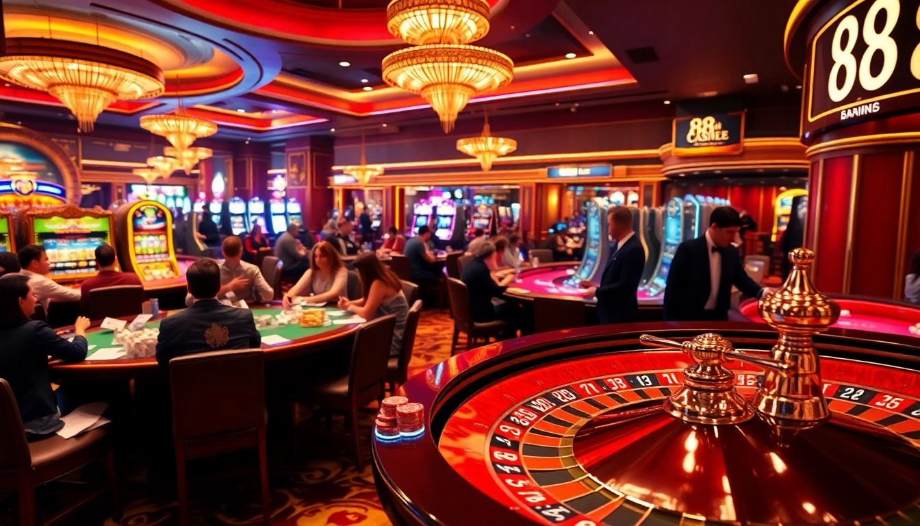 Players enjoying exhilarating games at 88i casino tables with vibrant slots and colorful chips.