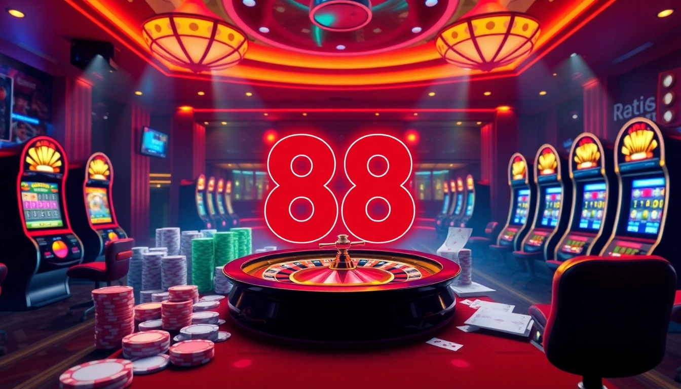 Engaging with new 88's vibrant casino atmosphere through slot machines and poker excitement.