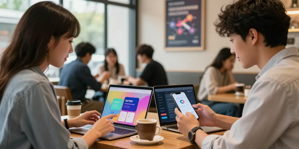 Young adults using the slot7000 app in a modern café setting, showcasing easy access and innovative design.