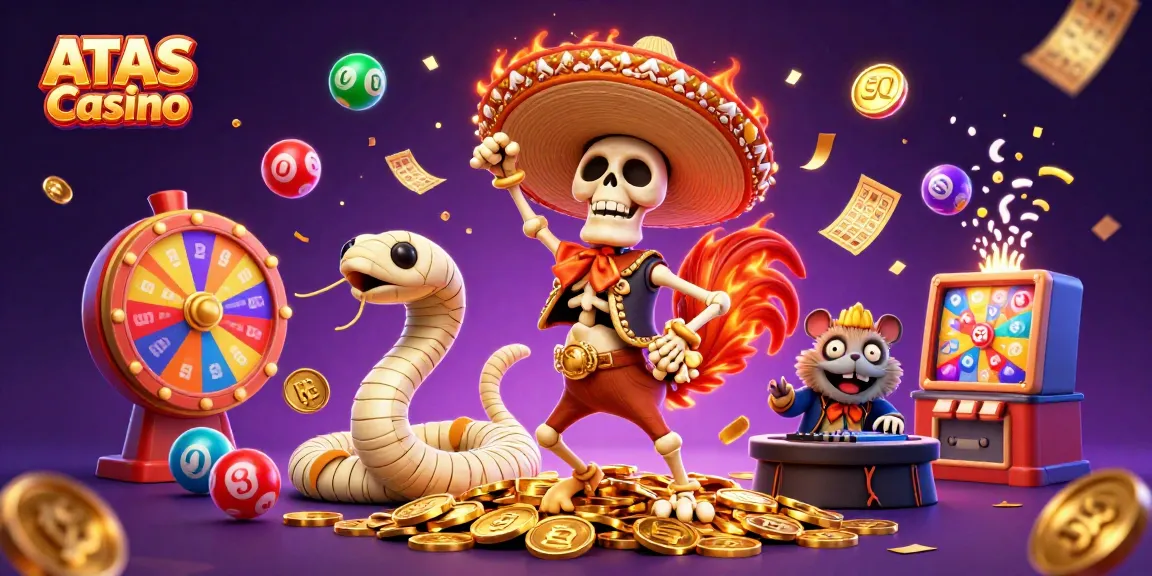 Celebrate wins at ATAS Casino with vibrant characters and dynamic elements in a lively gaming atmosphere