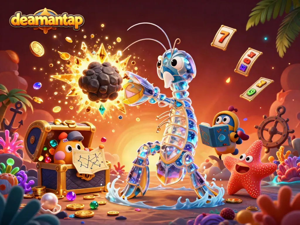 Engage in exhilarating gameplay with dealmantap as a galactic mantis shrimp channels its power through explosive casino reels.