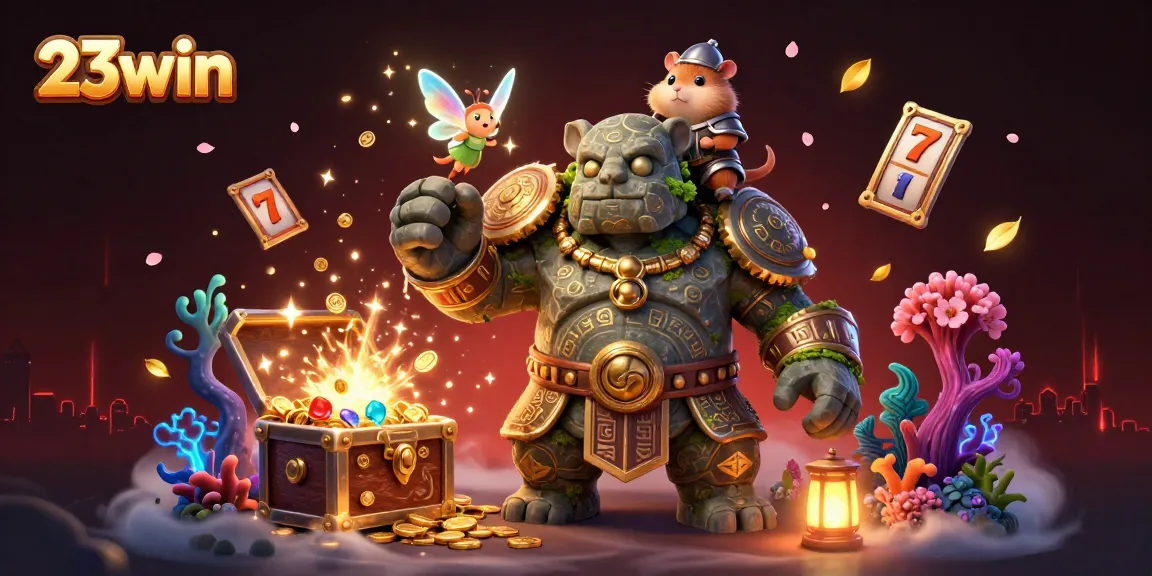 Experience vibrant gaming excitement with 23win's enchanting characters and magical casino elements.