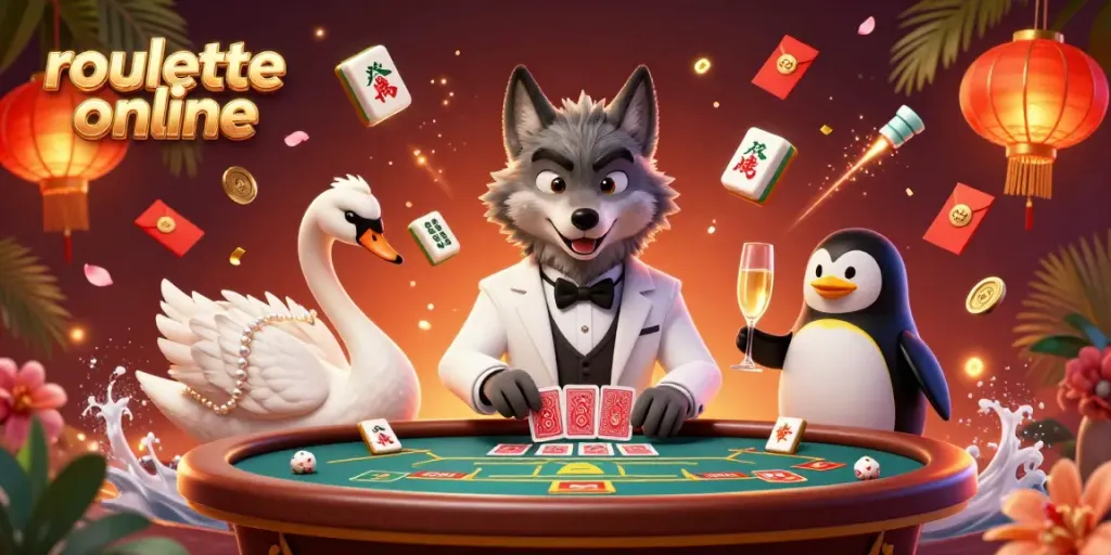 Experience the thrill of roullete online in a vibrant, engaging casino scene featuring lively characters.