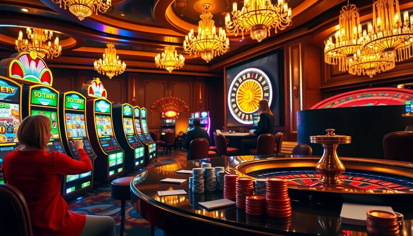 Experience the excitement of 'slot online gacor' with players winning at vibrant casino slot machines.