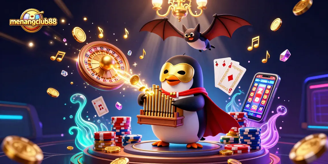 Experience the excitement of menangclub88 with a dynamic casino scene featuring a 3D phantom penguin.