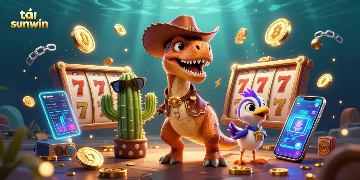 Experience the excitement of tải sunwin with a vibrant 3D casino scene featuring unique characters and dynamic game elements.