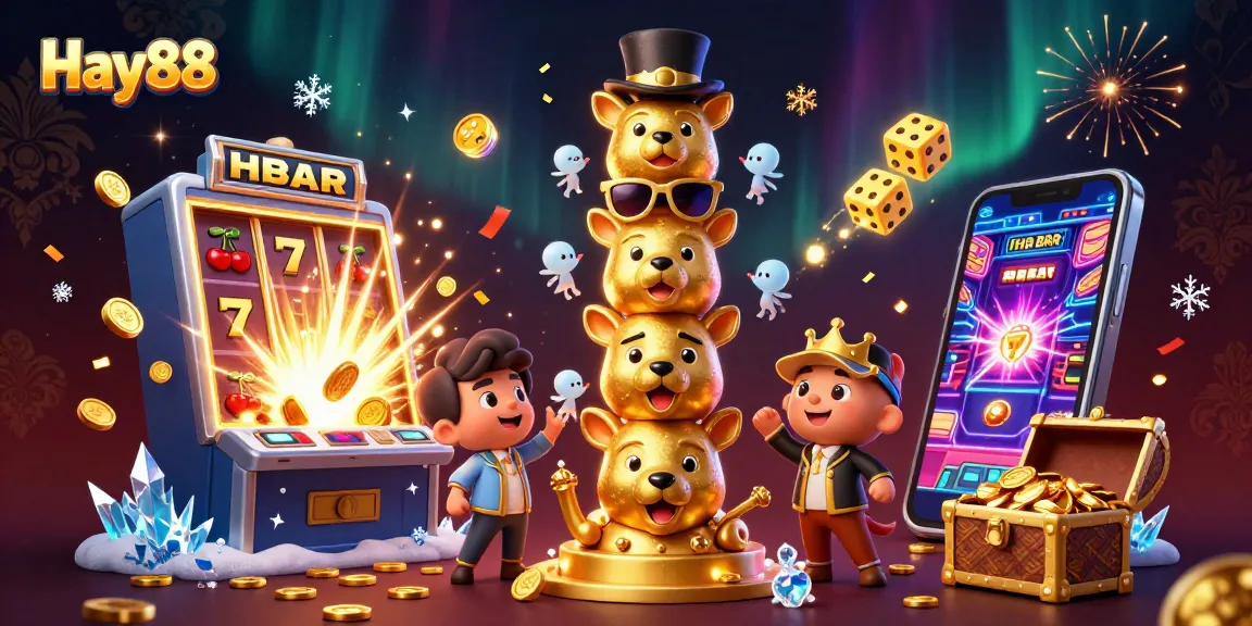 Experience the vibrant excitement of Hay88 with animated characters and dynamic casino elements bursting with possibilities.