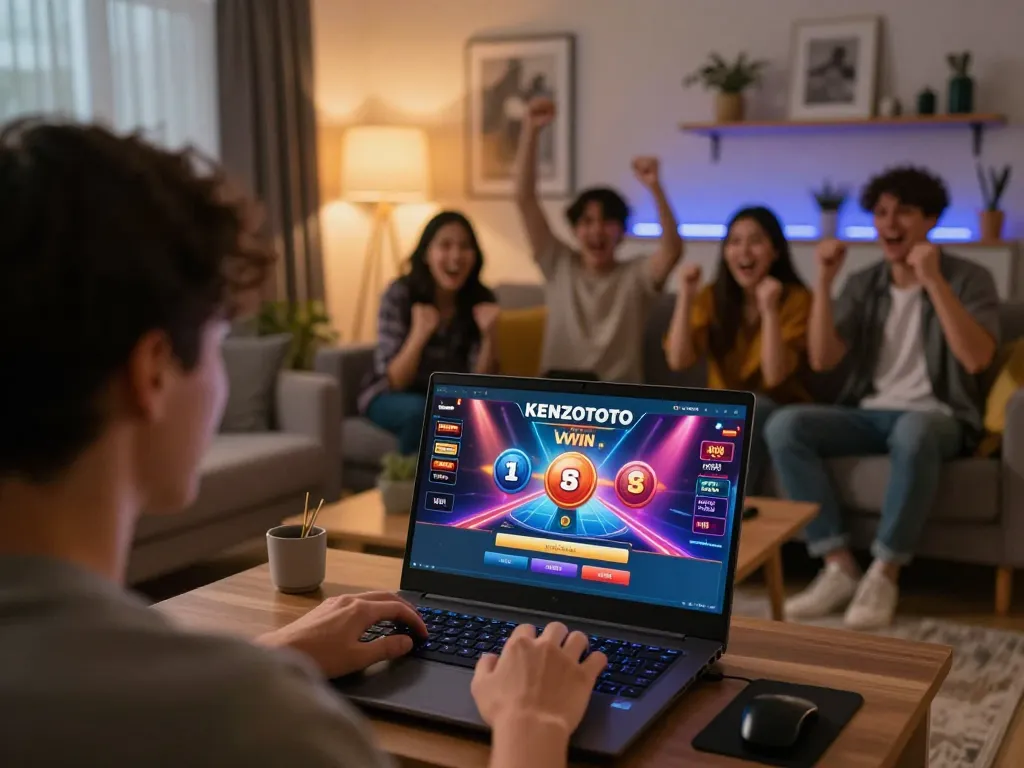 Terlibat dalam login KENZOTOTO dengan grafik kasino online yang menarik di laptop dalam ruangan yang nyaman