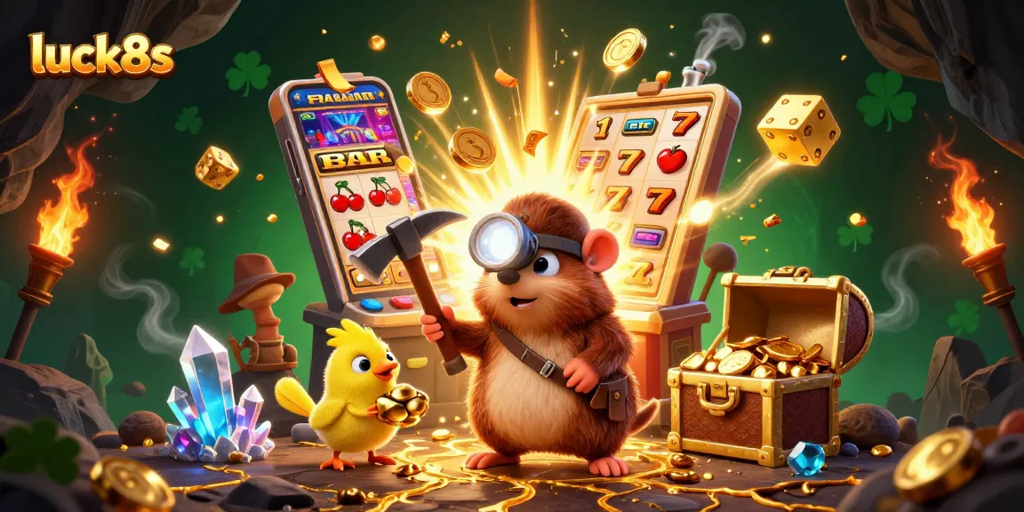 Experience thrilling gaming moments with luck8s at this vibrant casino-themed illustration, featuring engaging characters and dynamic slots.