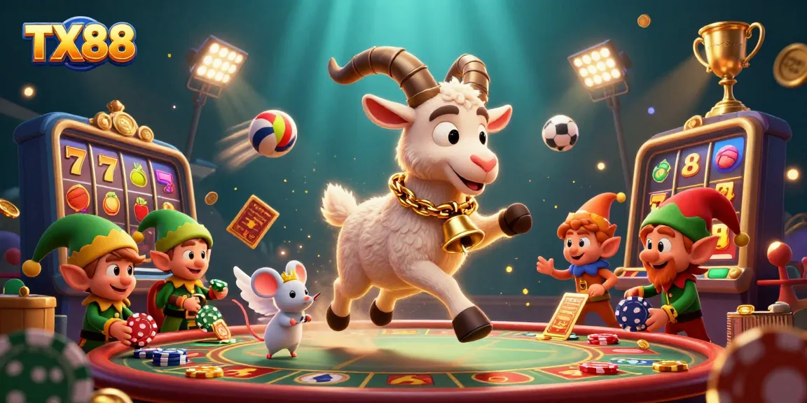 Experience TX88 with a festive casino scene showcasing Krampus and playful characters
