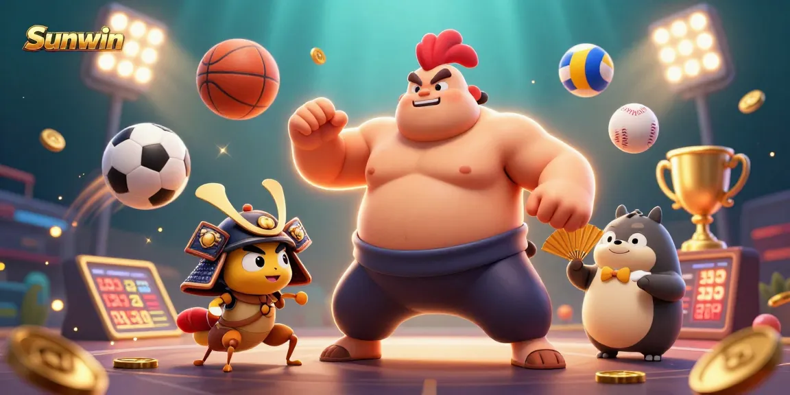 Sunwin showcases dynamic sports betting action with vibrant characters and thrilling elements.
